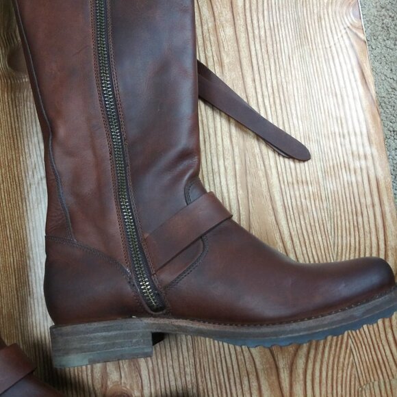 FRYE VERONICA Women Strap Tall Brown leather Boots size 6 Western Boho Moto - Picture 11 of 16